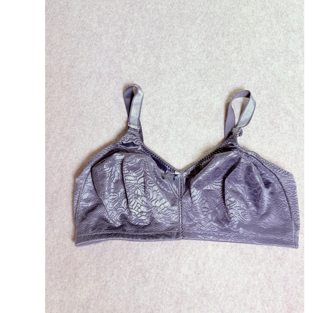 Bali Double Support Wireless Bra‎ 3352 Blue Grey Floral Lace 42DD Womens Comfort